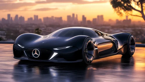 Sculpted dusk racer glides like liquid chrome above the city