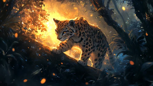 Leopard's Fiery Escape Through Burning Forest.