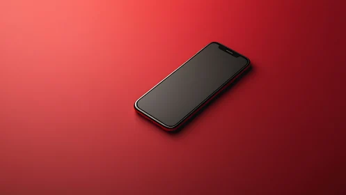 Dark smartphone poised against crimson gradient backdrop.
