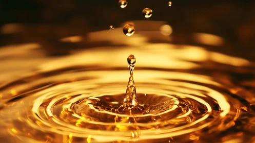 Macro capture of golden liquid droplet impact dynamics.
