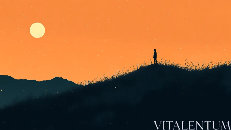 Quiet silhouette on a hill beneath a soft ember sky.