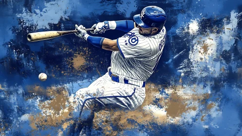 Powerful baseball swing bursting with bold blue energy.