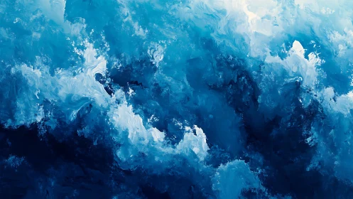 Abstract ocean waves in blue and white digital painting style.