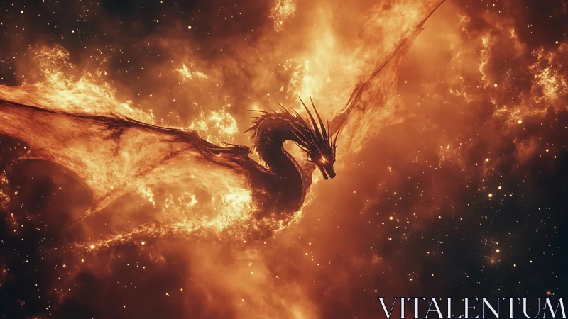 Stellar plasma dragon emergent within incandescent nebular firefield.