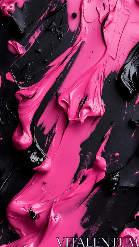 Vivid magenta acrylic smears over deep black ground.