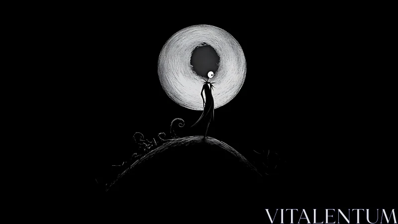 Moonlit skeleton dreamer on a lonely curling hillside.