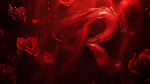 Crimson Numeral Three with Sculptural Rose Forms.