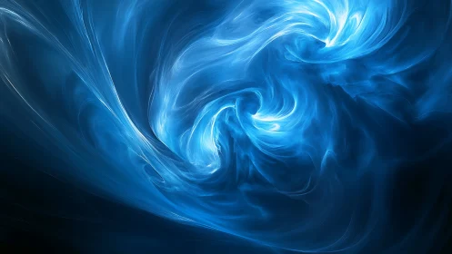Swirling blue energy vortex in deep abstract background.