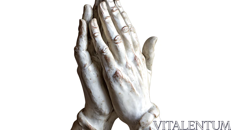 Praying hands sculpture shows vertical joined palms detail