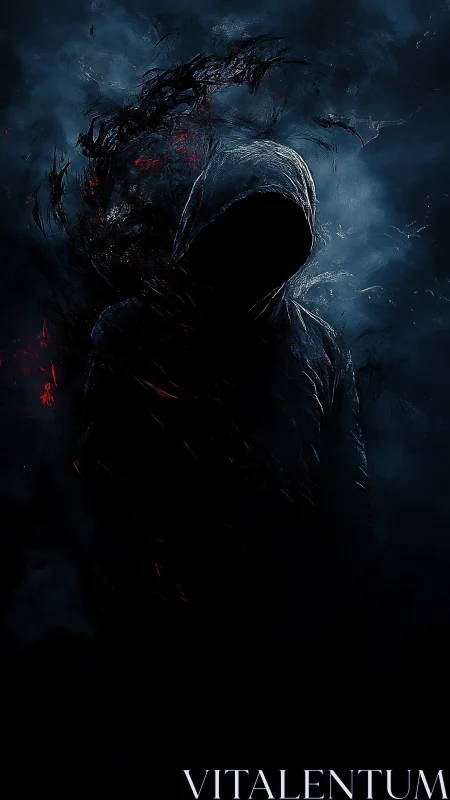 Hooded void figure dissolving into dark crimson smoke.