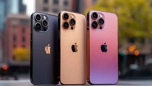 Three iPhone 13 Pro models display color variation in urban setting