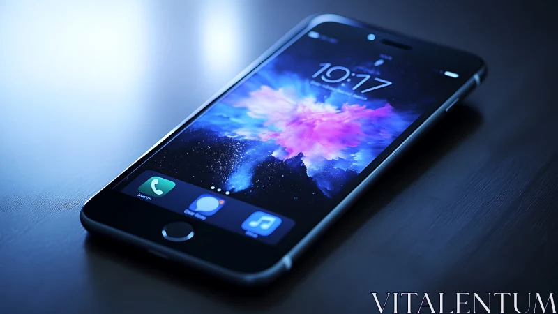 Smartphone displaying colorful cloud wallpaper at 10:77 with app icons.