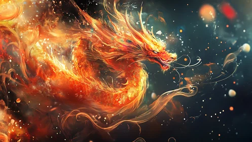 Solar storm dragon curls through cosmos, painting fire trails