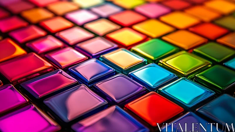 3D chromatic glass tiles in rhythmic grid composition.