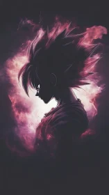 Storm-lit anime warrior wrapped in glowing cosmic smoke.