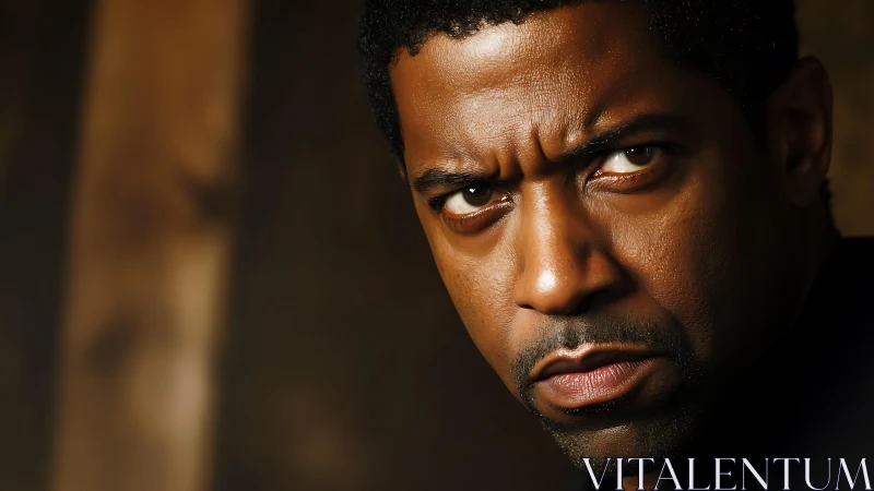 Intense male portrait in dramatic warm studio lighting.