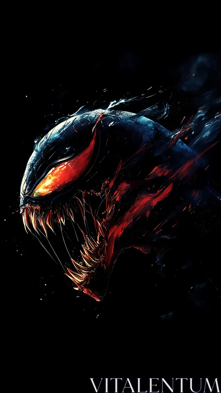 Ferocious alien symbiote head in blazing neon contrast.