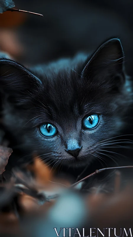 Black Cat with Luminous Blue Eyes: Feline Portrait Study.