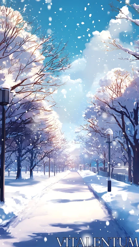 Linear winter corridor under diffuse skylight illumination.