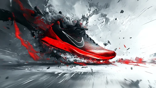 Explosive red running shoe surges forward with dynamic power