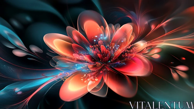Abstract digital flower with luminous layered petals in motion.