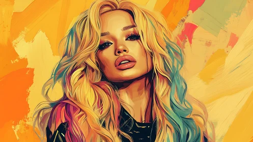 Blonde woman portrait glows within vivid abstract strokes