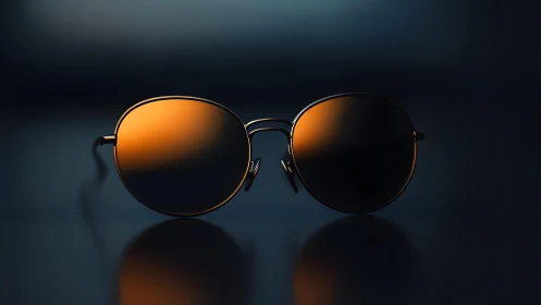 Stylish round sunglasses with orange lenses on dark background.