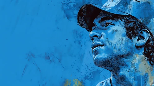 Blue-toned male profile portrait with textured digital overlay.