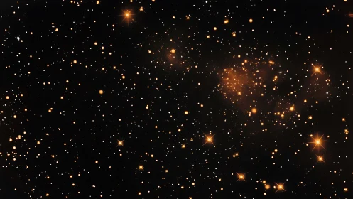 Dense starfield with orange cluster against deep black sky.