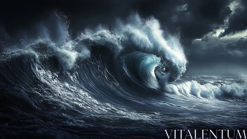 Tempest-tossed ocean crest under dramatic storm lighting.