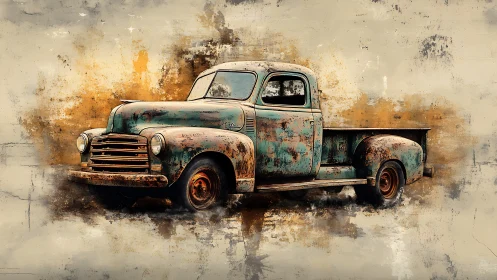 Weathered teal pickup truck telling stories of the road.