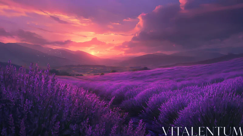 Lavender horizons under radiant magenta sunset sky.