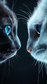 Black and White Cat Faces. Striking Blue Eyes.
