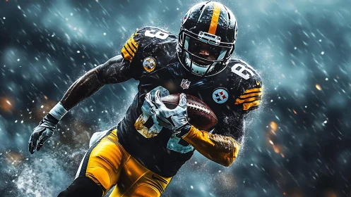 Digital rendering shows football player running with ball