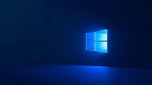 Glowing Windows Logo on Minimalist Blue Background, Digital Art.