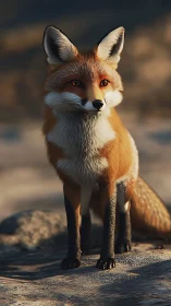 Vivid red fox study in soft sunset rim lighting detail.