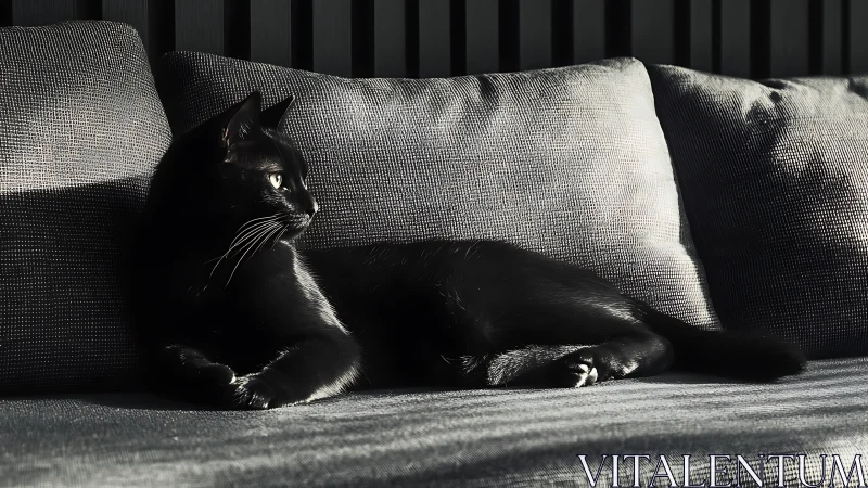 Feline Silhouette: Moody Cat in Monochromatic Repose.