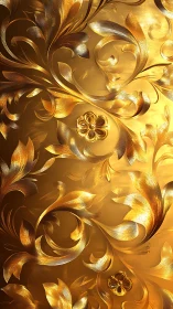 Gold floral relief pattern forms swirling textured ornament