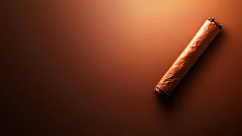 Hand-rolled cigar rests on warm gradient background.