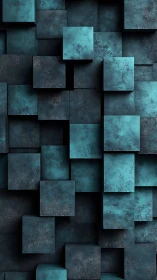 Layered teal cubes form a moody geometric abstract wall