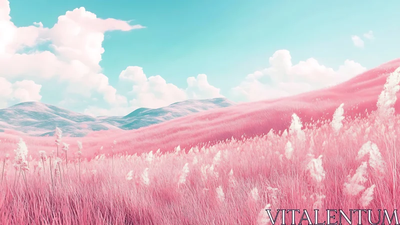 Cotton-candy hills roll beneath a serene turquoise sky.