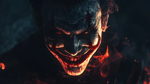 Sinister demonic portrait with high-contrast rim lighting and ember glow