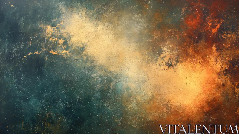 Abstract textured painting in earthy tones with dramatic light effect.