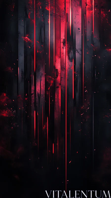 Vertical red light fissures slice through dense dark smoke field