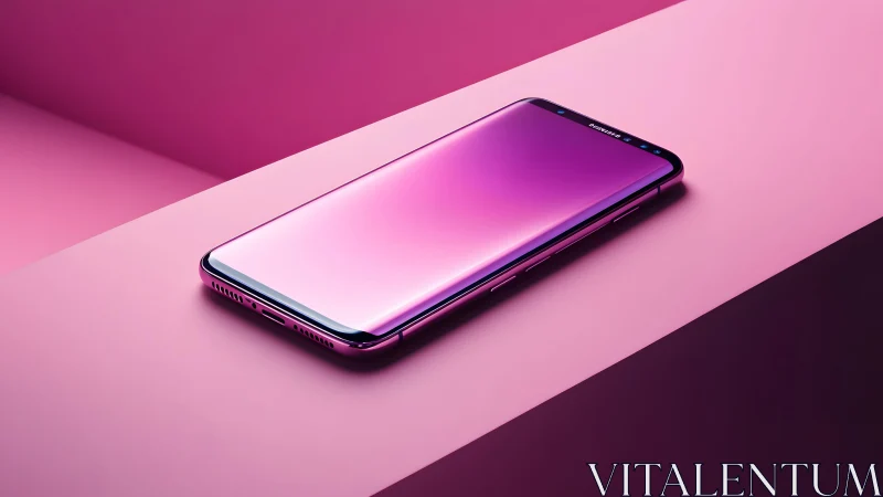 Sleek modern smartphone on pink geometric background, digital art.
