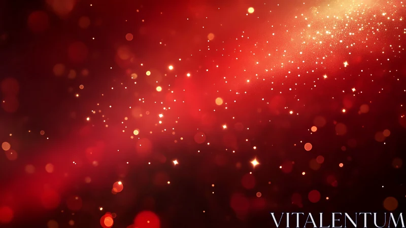 Red bokeh light field glows with scattered golden particles