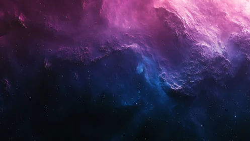 Cosmic nebula cloud glows in magenta and deep blue space.