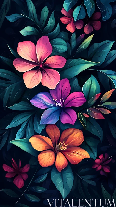 Neon Blooms in Darkness: A Digital Garden.