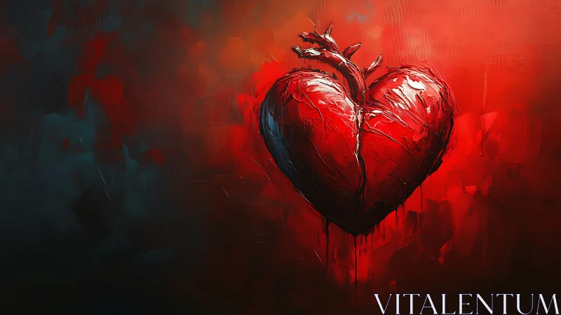 Stylized anatomical heart rendered with dramatic red brushstrokes