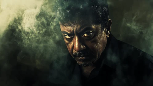 Smoke-veiled stare of a storm-brewed, midnight stranger.